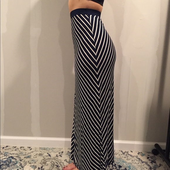 navy and white striped maxi skirt